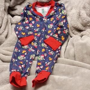Boutique Playful Mickey Print Kids Footie Pajama - Red and Blue